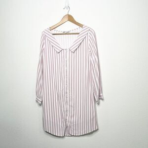 Cupcakes & Cashmere Women’s Pink White Striped Button Up Long Sleeve Dress Sz XS